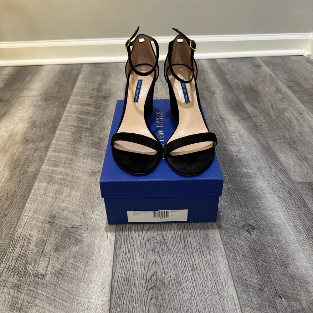 Stuart Weitman Nearlynude Black Suede Sandal